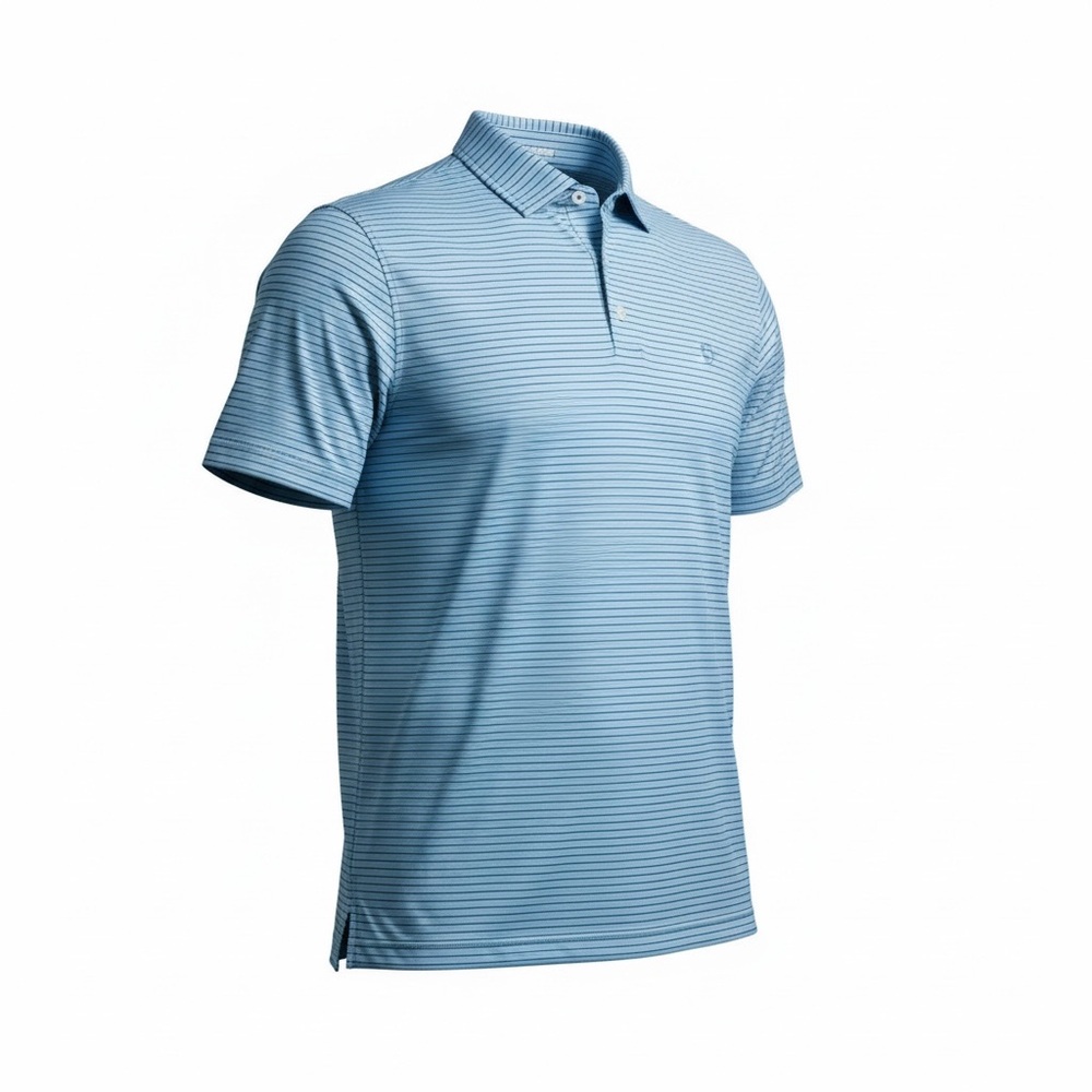B Draddy Sport Polo Golf Shirt, Robins Egg Blue Stripe, Large